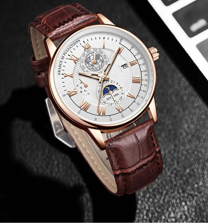 Men's Luxury Sport Watch - Waterproof Leather Quartz Wristwatch
