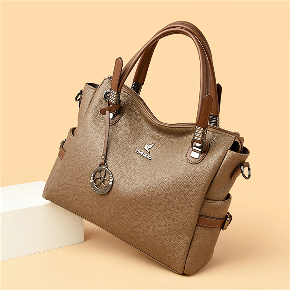 LARGE CAPACITY STRUCTURED LEATHER HANDBAG