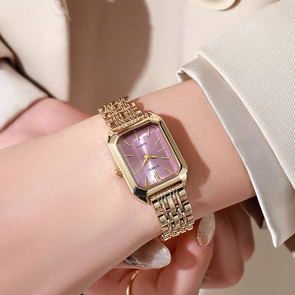 Women's Square Watch - Gold Stainless Steel Business Wristwatch