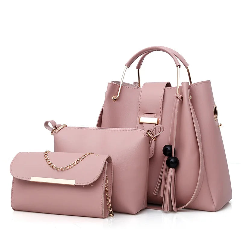 ELEGANT 3-PIECE HANDBAG SET – TOP-HANDLE, POUCH & CLUTCH