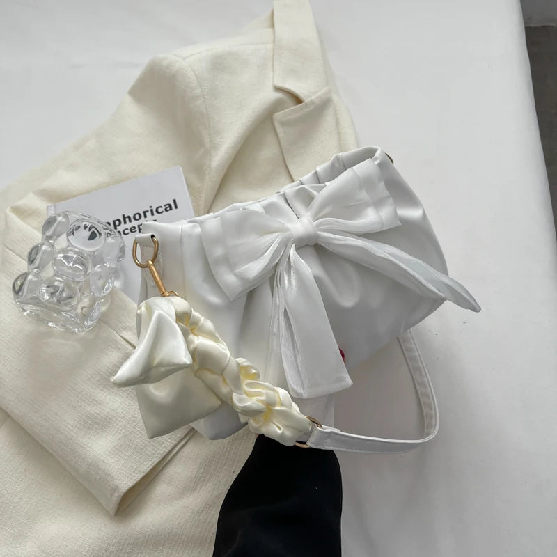 Women's Bow Pleated Shoulder Bag - Cute Underarm Tote Handbag