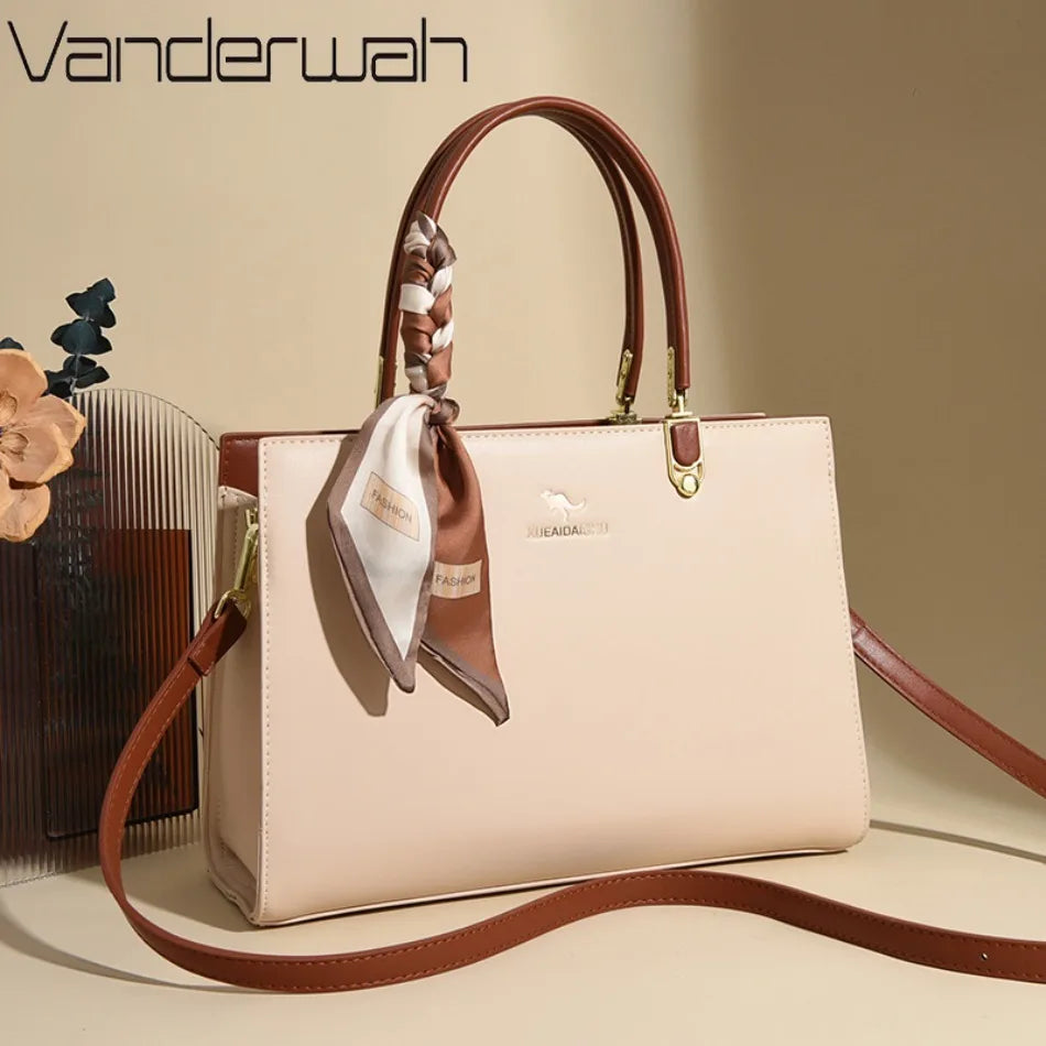 ELEGANT STRUCTURED TOP-HANDLE HANDBAG WITH SCARF ACCENT