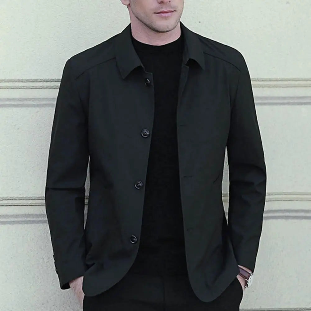 Men's Korean Style Casual Jacket - Solid Color Windbreaker Coat