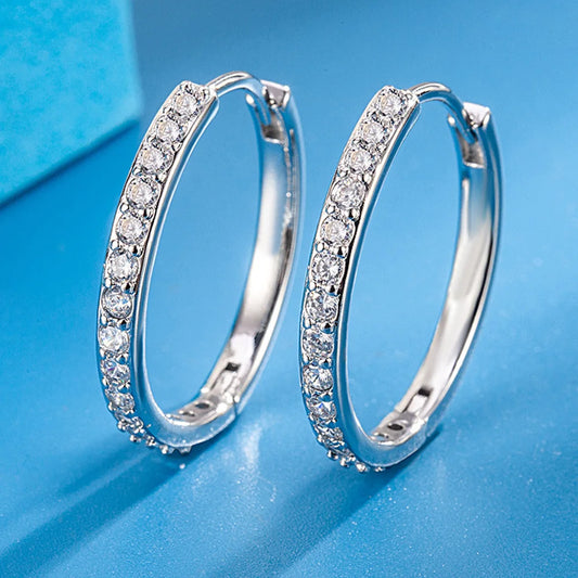 Sparkling Zircon Hoop Earrings - 925 Sterling Silver for Women