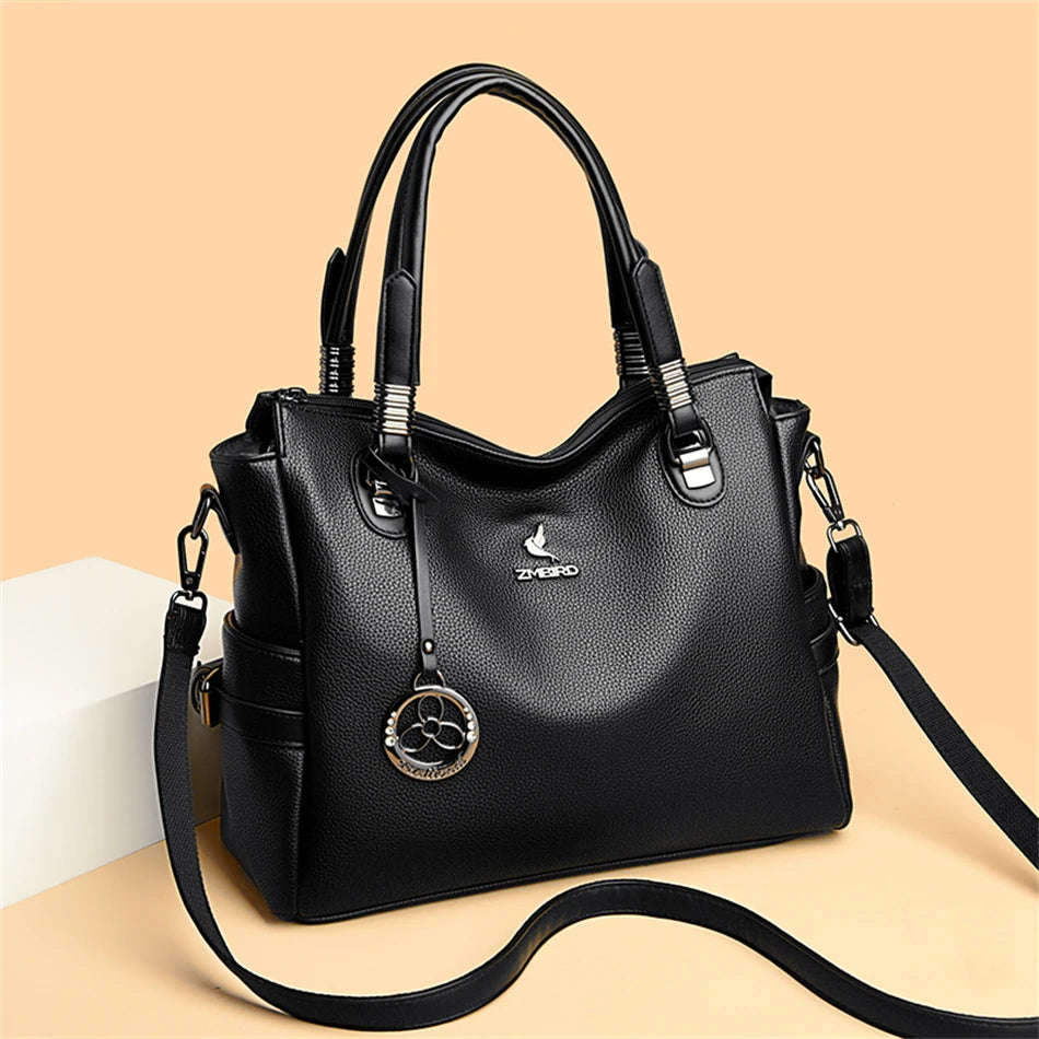 LARGE CAPACITY STRUCTURED LEATHER HANDBAG