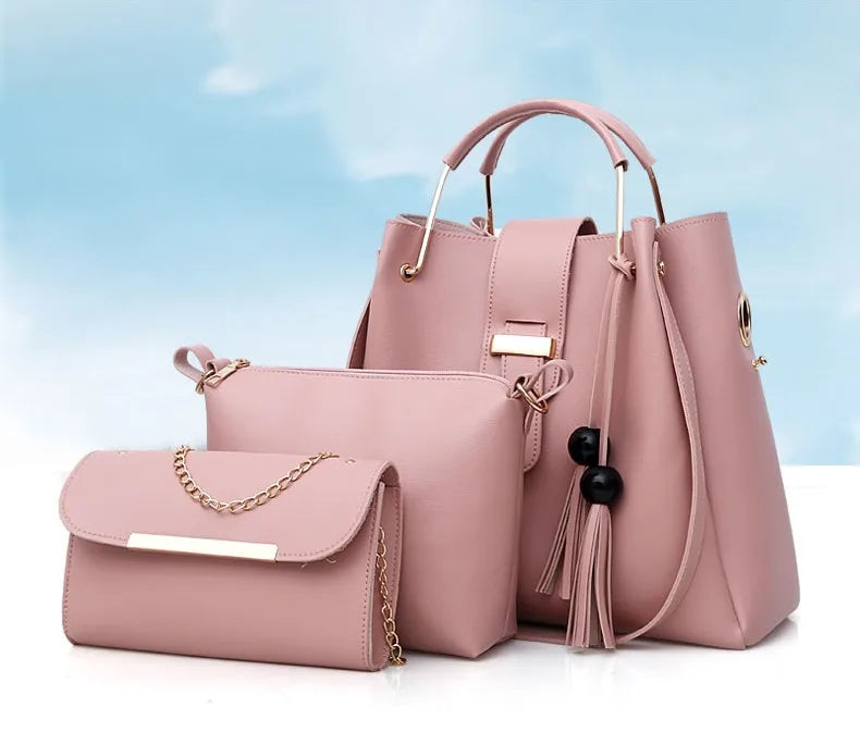 ELEGANT 3-PIECE HANDBAG SET – TOP-HANDLE, POUCH & CLUTCH