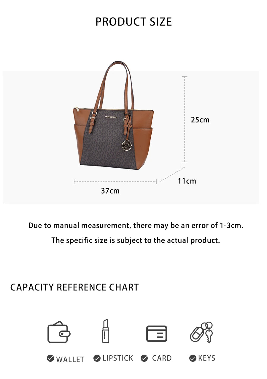 Michael Kors Two‑Tone Leather Satchel – Signature MK Monogram, Gold Hardware, Structured Designer Handbag