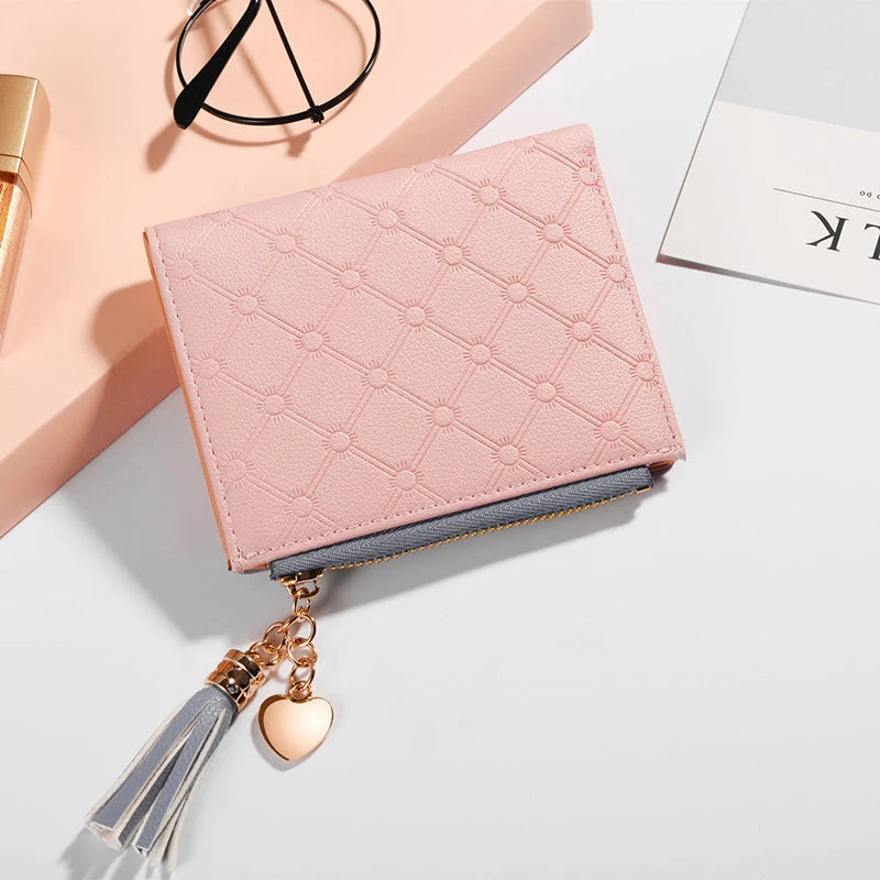 QUILTED COLORBLOCK WALLET – ZIP AROUND WITH TASSEL CHARM