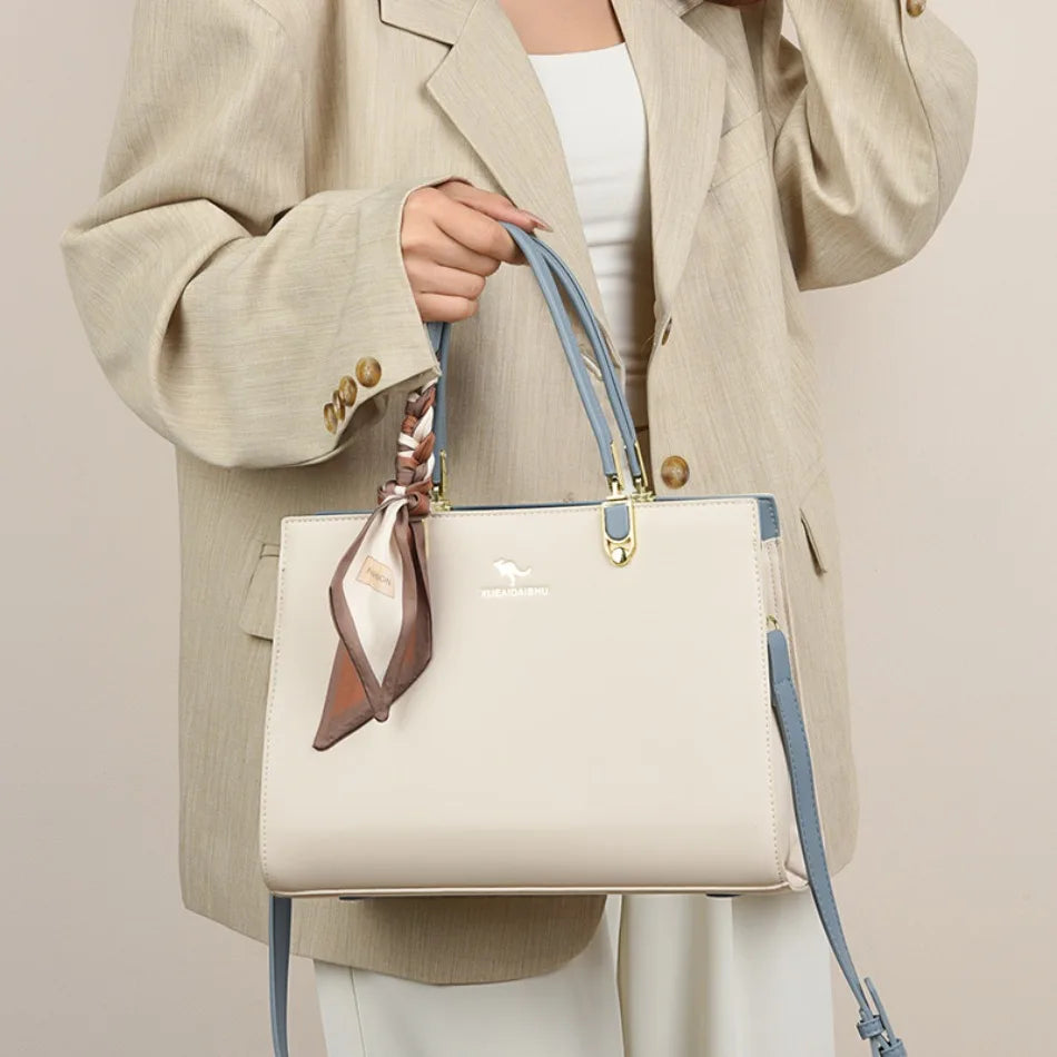 ELEGANT STRUCTURED TOP-HANDLE HANDBAG WITH SCARF ACCENT