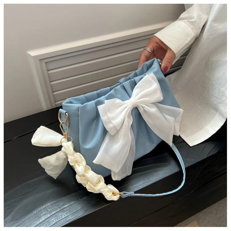 Women's Bow Pleated Shoulder Bag - Cute Underarm Tote Handbag