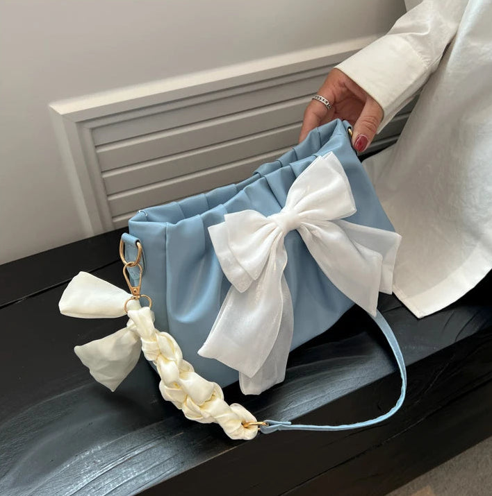 Women's Bow Pleated Shoulder Bag - Cute Underarm Tote Handbag