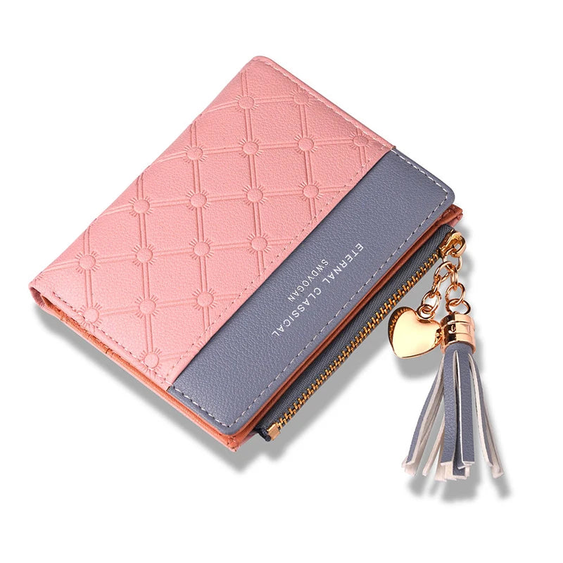 QUILTED COLORBLOCK WALLET – ZIP AROUND WITH TASSEL CHARM