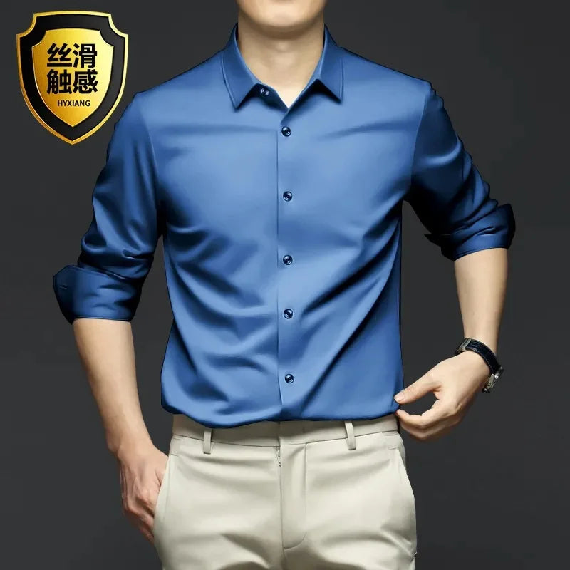 LUXURY SATIN LONG-SLEEVE MEN'S SHIRT – SILKY BUTTON-DOWN FOR CASUAL & FORMAL STYLE