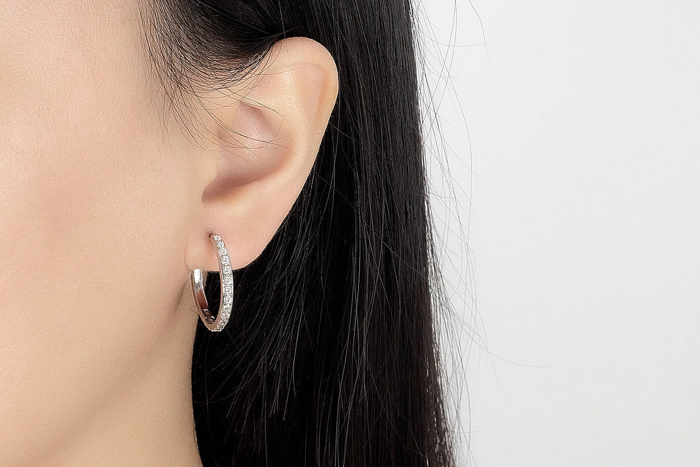 Sparkling Zircon Hoop Earrings - 925 Sterling Silver for Women