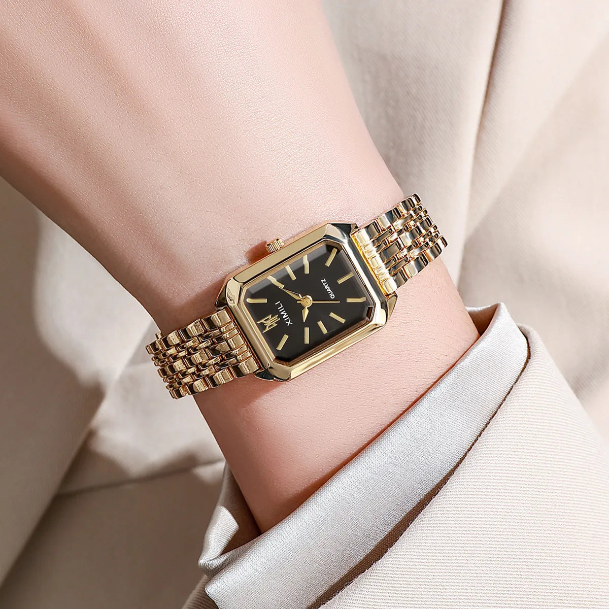 Women's Square Watch - Gold Stainless Steel Business Wristwatch