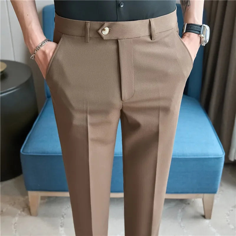 Men's Premium Striped Formal Dress Pants - Slim Fit