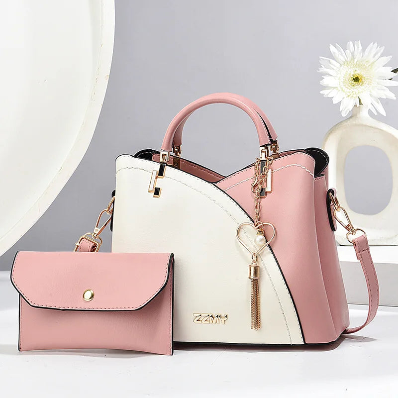 ELEGANTE COLORBLOCK HANDTASCHEN-SET – HENKELTASCHE & PASSENDES PORTEFÜLLE