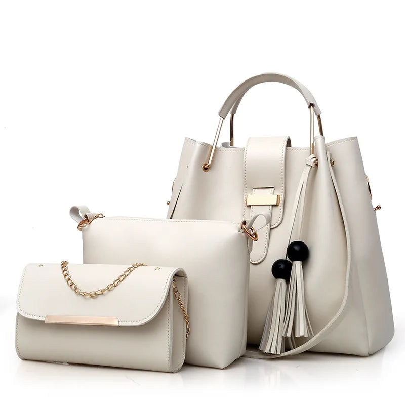 ELEGANT 3-PIECE HANDBAG SET – TOP-HANDLE, POUCH & CLUTCH