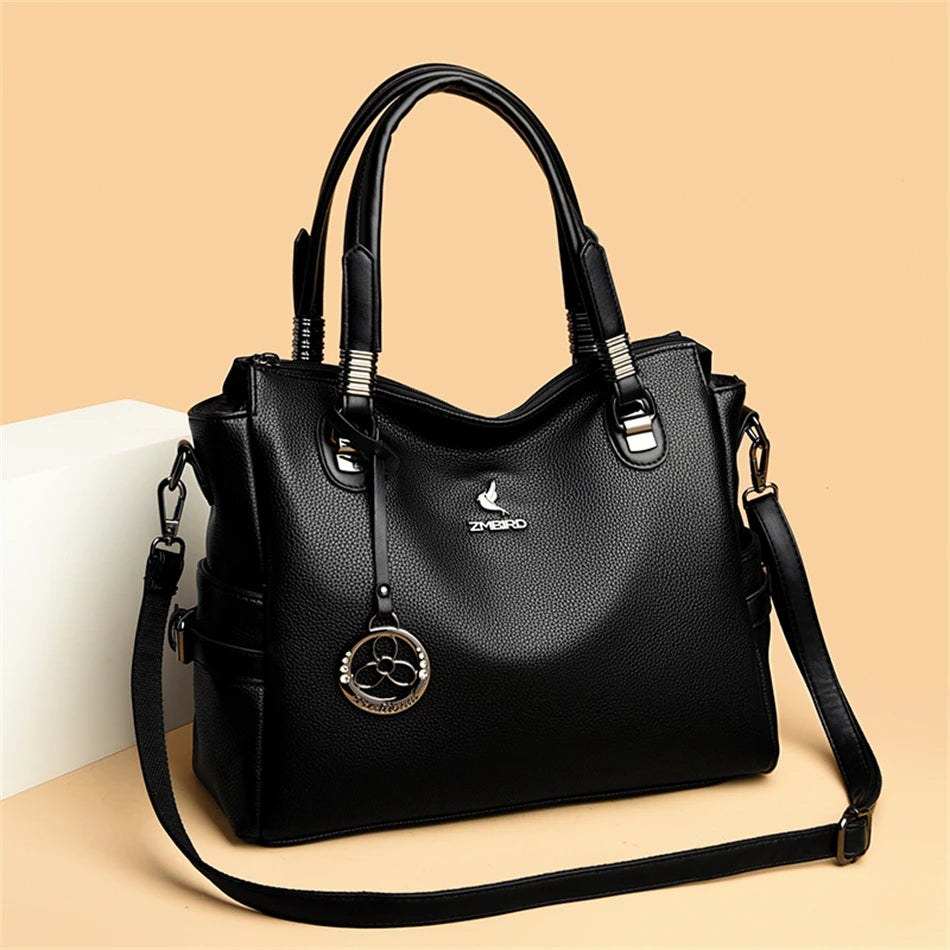 LARGE CAPACITY STRUCTURED LEATHER HANDBAG