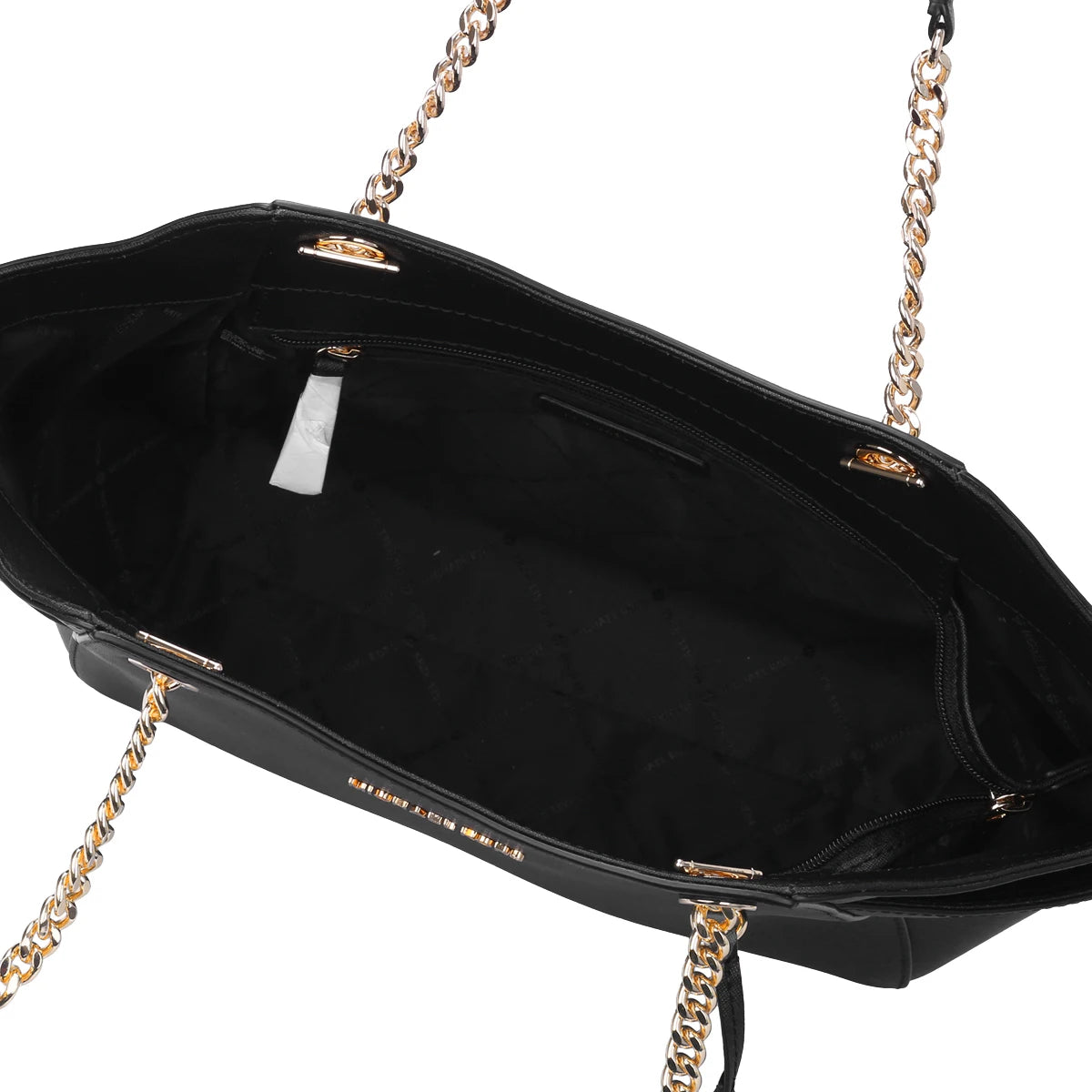 Michael Kors Black Leather Tote Bag – Gold Chain Handles, Structured Designer Handbag