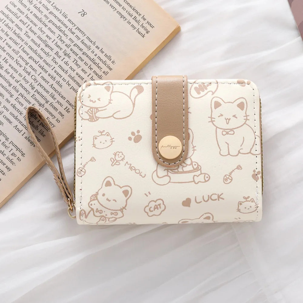 CAT-PRINT COMPACT WALLET – CARD HOLDER & COIN ZIPPER