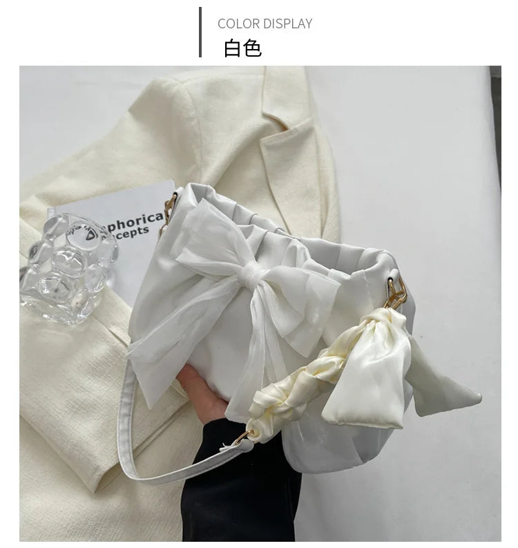 Women's Bow Pleated Shoulder Bag - Cute Underarm Tote Handbag