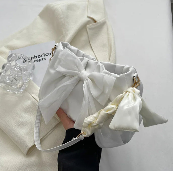 Women's Bow Pleated Shoulder Bag - Cute Underarm Tote Handbag