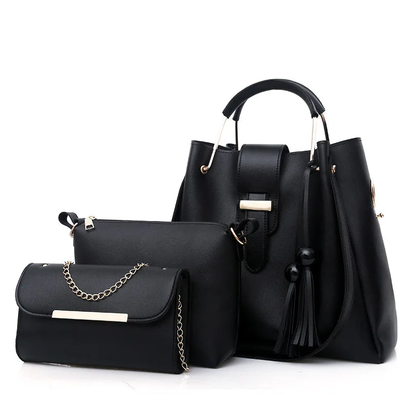 ELEGANT 3-PIECE HANDBAG SET – TOP-HANDLE, POUCH & CLUTCH