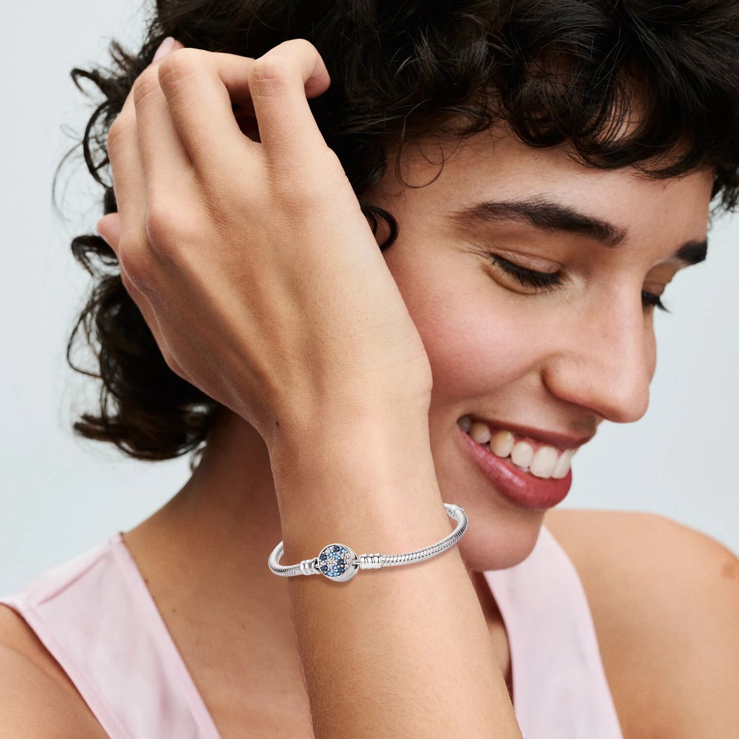 Blue Zircon Charm Bracelet - 925 Sterling Silver Beaded Bracelet for Women