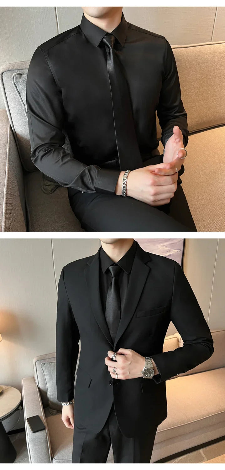 Men's Korean Style Slim Fit Suit Set - Business Blazer & Pants