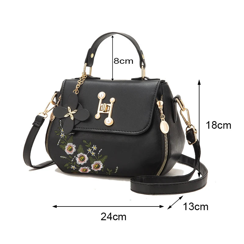 EMBROIDERED STRUCTURED TOP‑HANDLE CROSSBODY