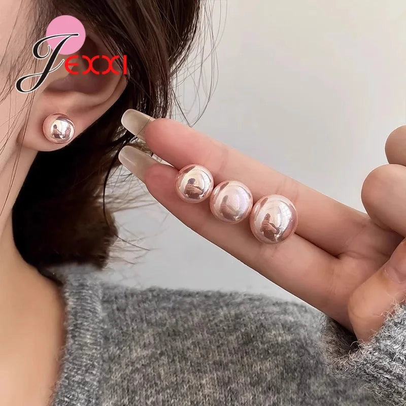 Elegant Pink Pearl Earrings - 925 Sterling Silver Studs for Women