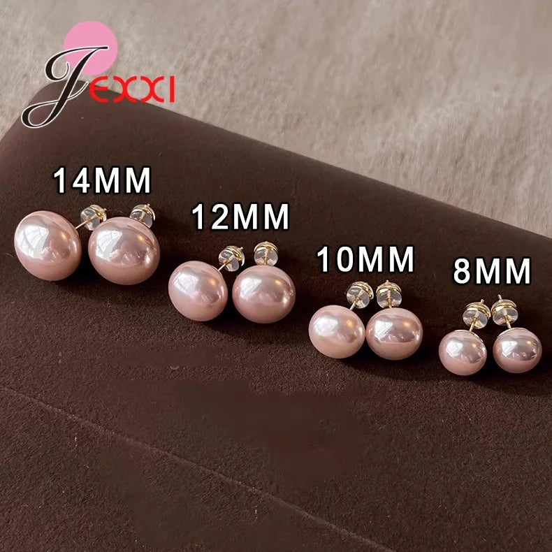 Elegant Pink Pearl Earrings - 925 Sterling Silver Studs for Women