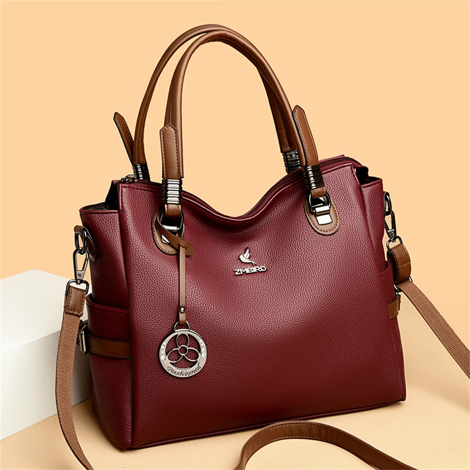 LARGE CAPACITY STRUCTURED LEATHER HANDBAG