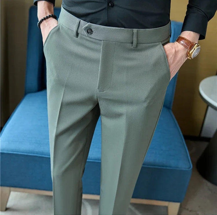 Men's Premium Striped Formal Dress Pants - Slim Fit