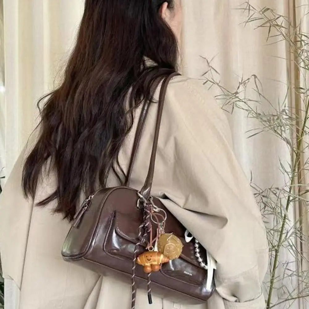 Women's Double Handle Shoulder Bag - PU Leather Commuter Handbag