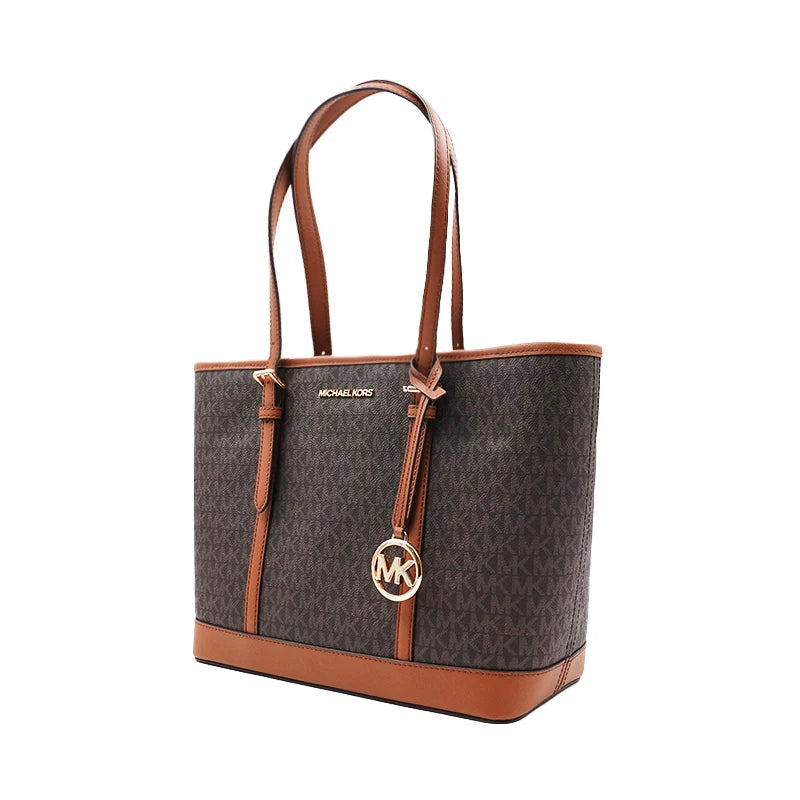 Michael Kors Signature Brown Tote Bag – Classic Monogram Design with Gold Hardware
