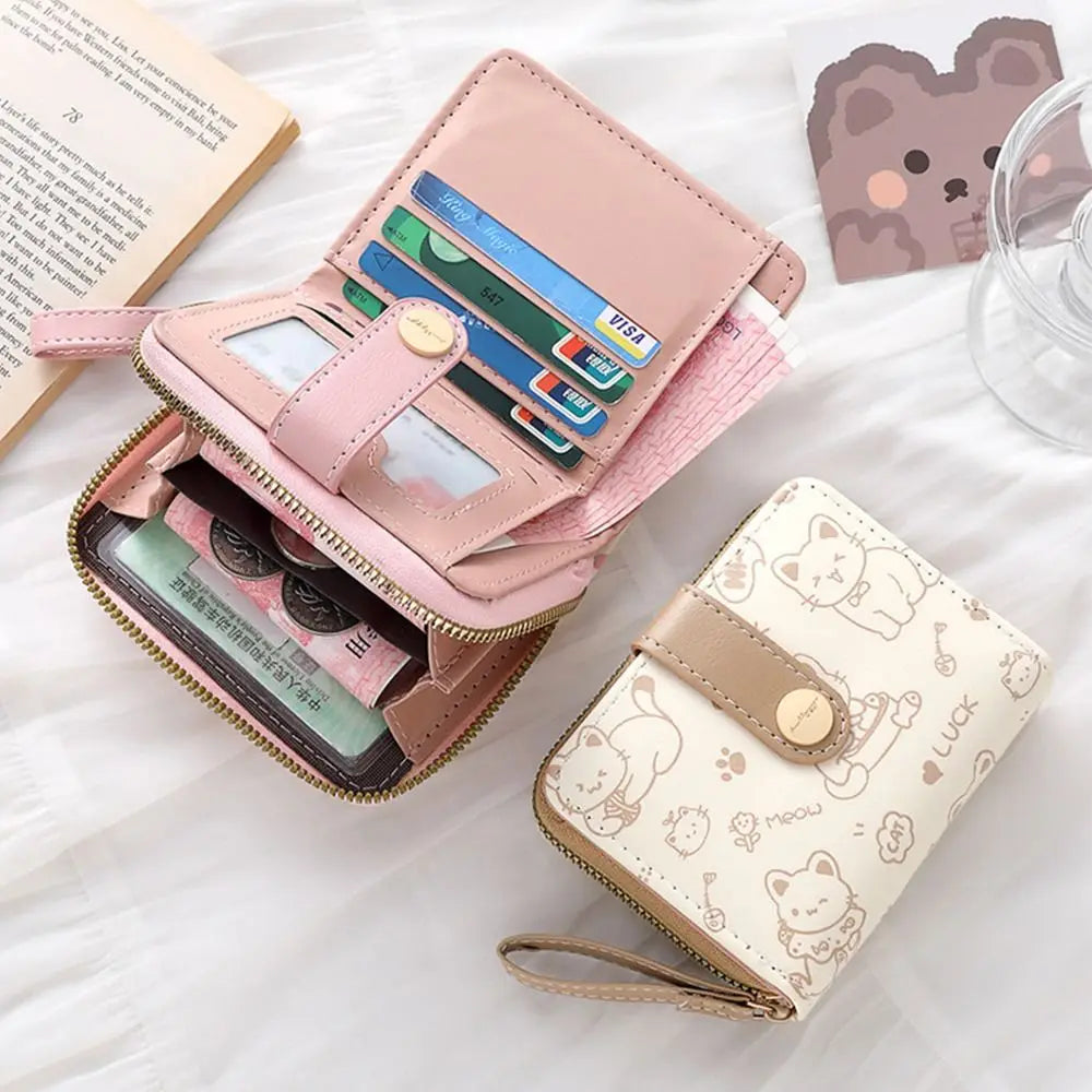 CAT-PRINT COMPACT WALLET – CARD HOLDER & COIN ZIPPER