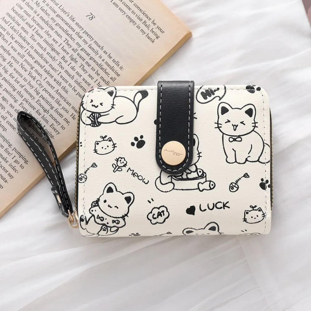CAT-PRINT COMPACT WALLET – CARD HOLDER & COIN ZIPPER