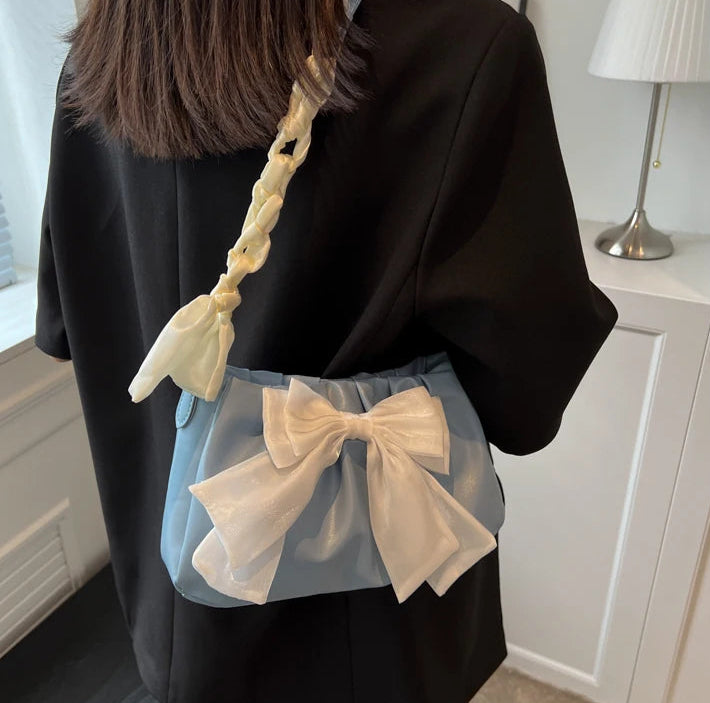 Women's Bow Pleated Shoulder Bag - Cute Underarm Tote Handbag