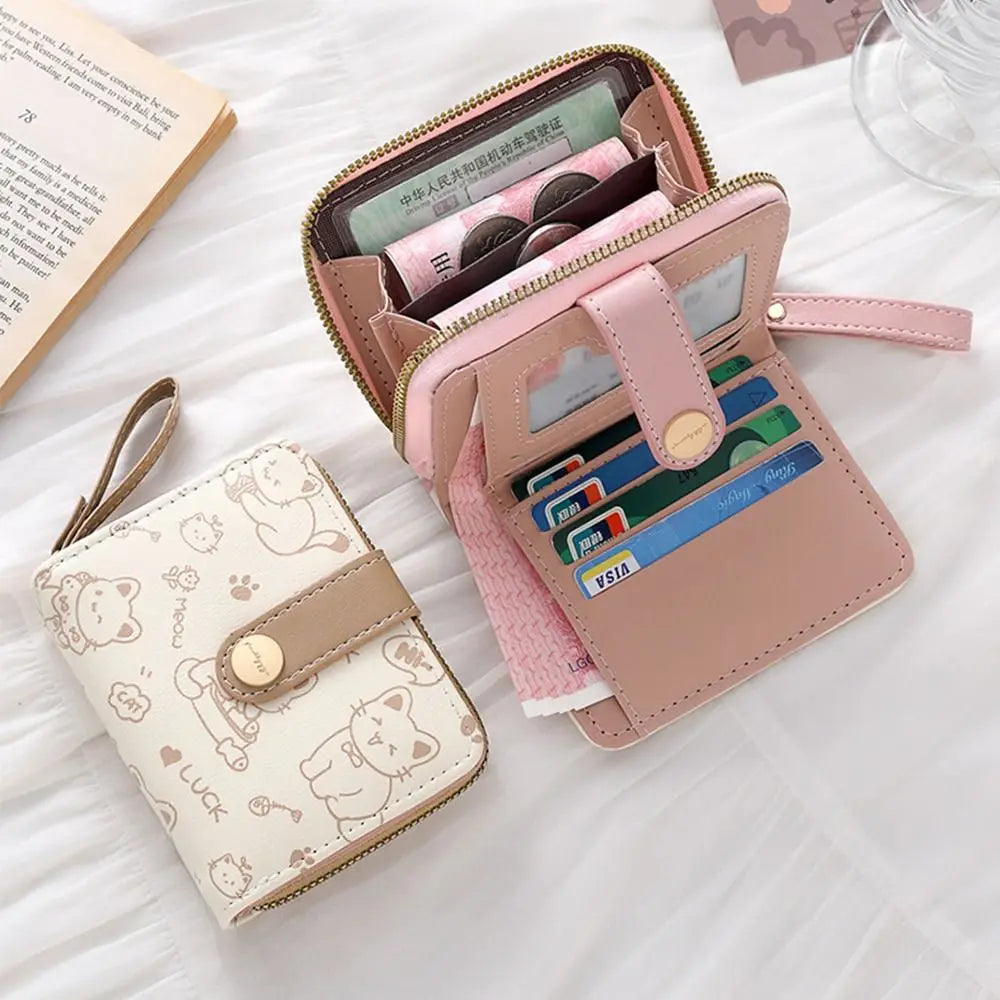 CAT-PRINT COMPACT WALLET – CARD HOLDER & COIN ZIPPER