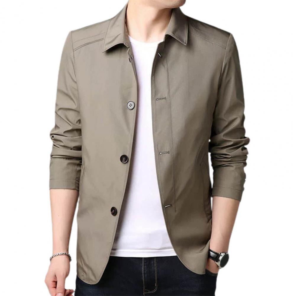 Men's Korean Style Casual Jacket - Solid Color Windbreaker Coat