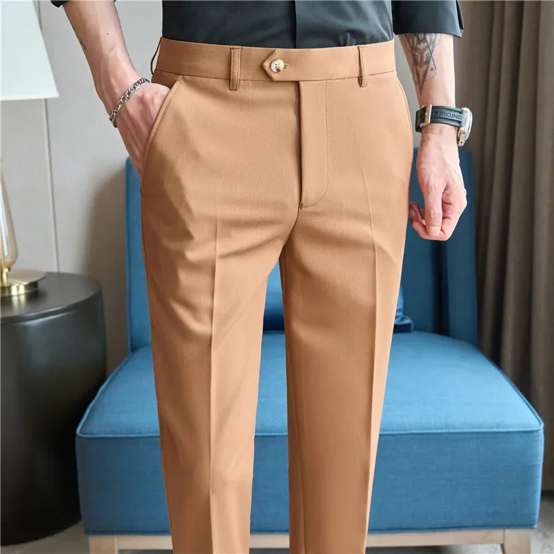 Men's Premium Striped Formal Dress Pants - Slim Fit