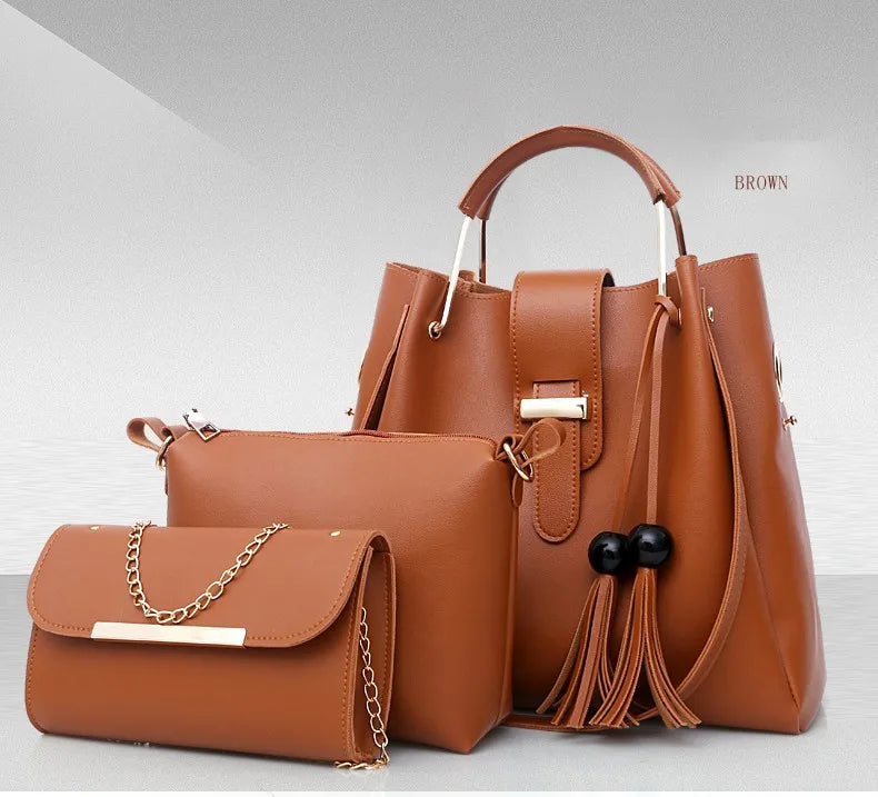 ELEGANT 3-PIECE HANDBAG SET – TOP-HANDLE, POUCH & CLUTCH