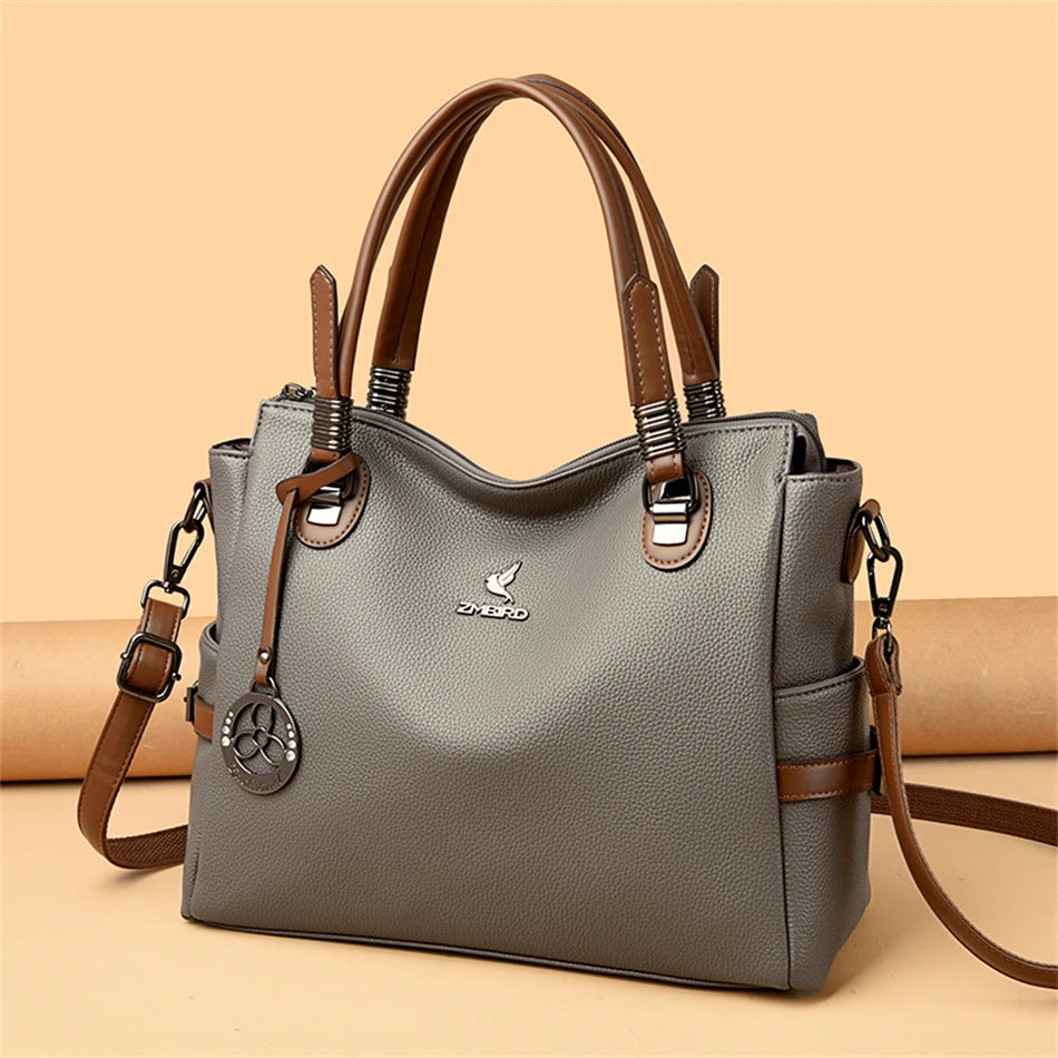LARGE CAPACITY STRUCTURED LEATHER HANDBAG