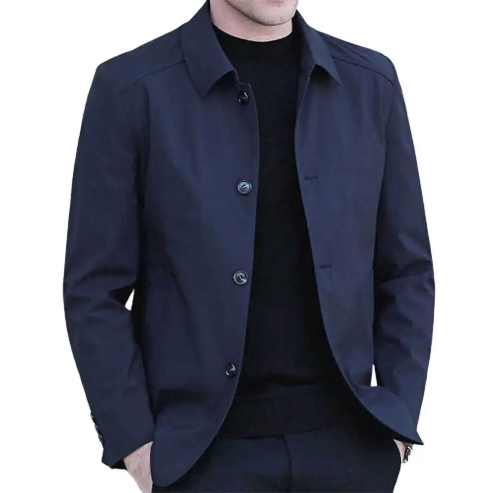 Men's Korean Style Casual Jacket - Solid Color Windbreaker Coat