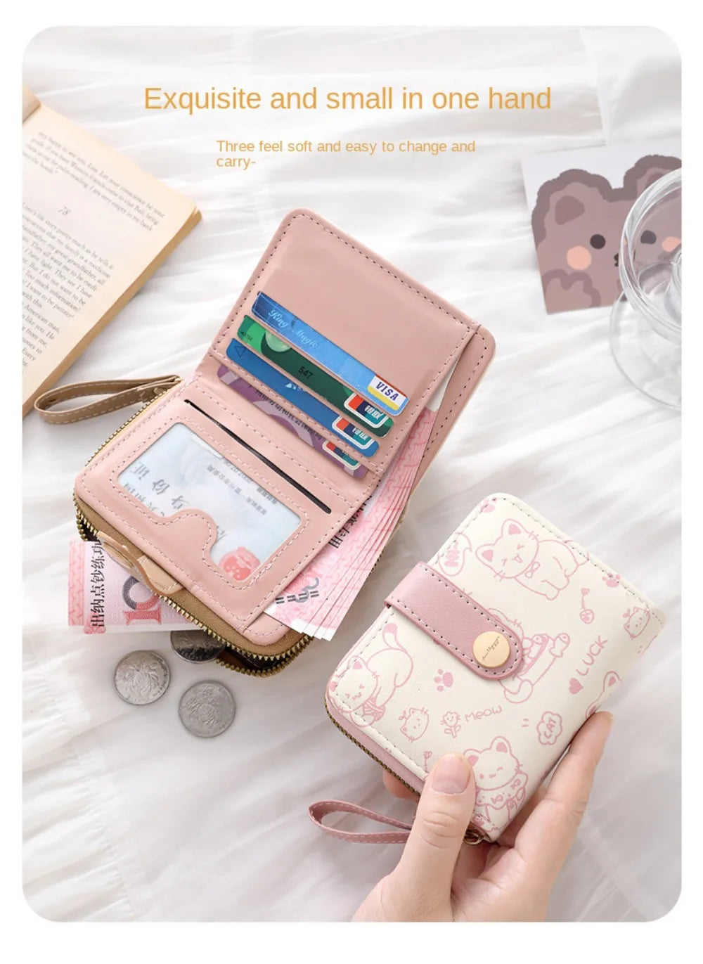 CAT-PRINT COMPACT WALLET – CARD HOLDER & COIN ZIPPER