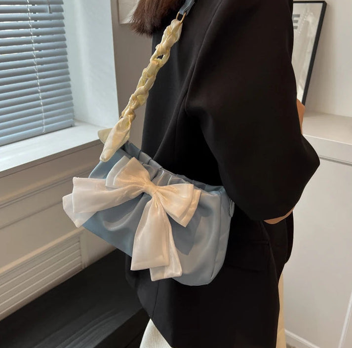 Women's Bow Pleated Shoulder Bag - Cute Underarm Tote Handbag