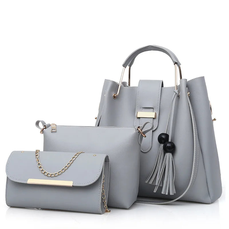 ELEGANT 3-PIECE HANDBAG SET – TOP-HANDLE, POUCH & CLUTCH