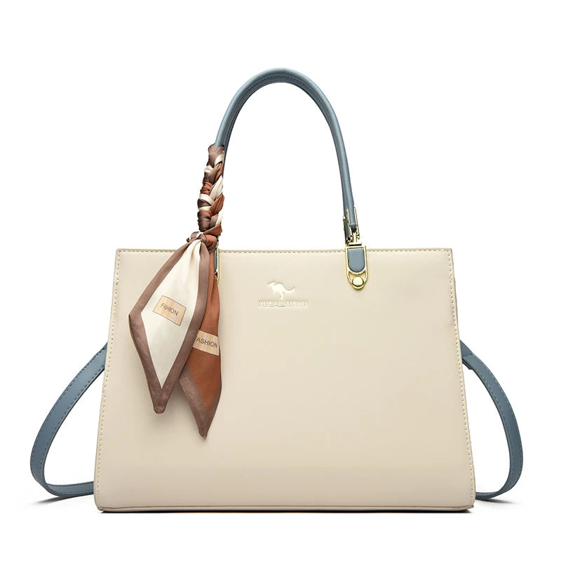 ELEGANT STRUCTURED TOP-HANDLE HANDBAG WITH SCARF ACCENT
